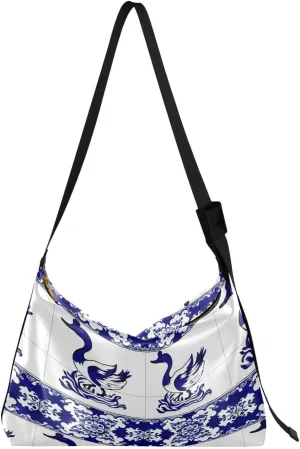 Vintage Goose Hobo Crossbody Bags for Women Leather Large Shoulder Bag Cross Body Tile Art Artistic Trendy Womens Tote Bags Handbag for Travel Shopping