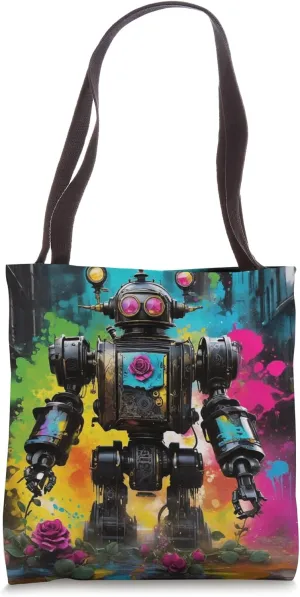 Vintage Roses Robotic Dystopian Steampunk Nerd Design Tote Bag