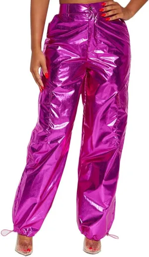 VOIKERDR Women's Jogger Pants Shiny Metallic High Waist Stretchy Trousers Wide Leg Parachute Pants