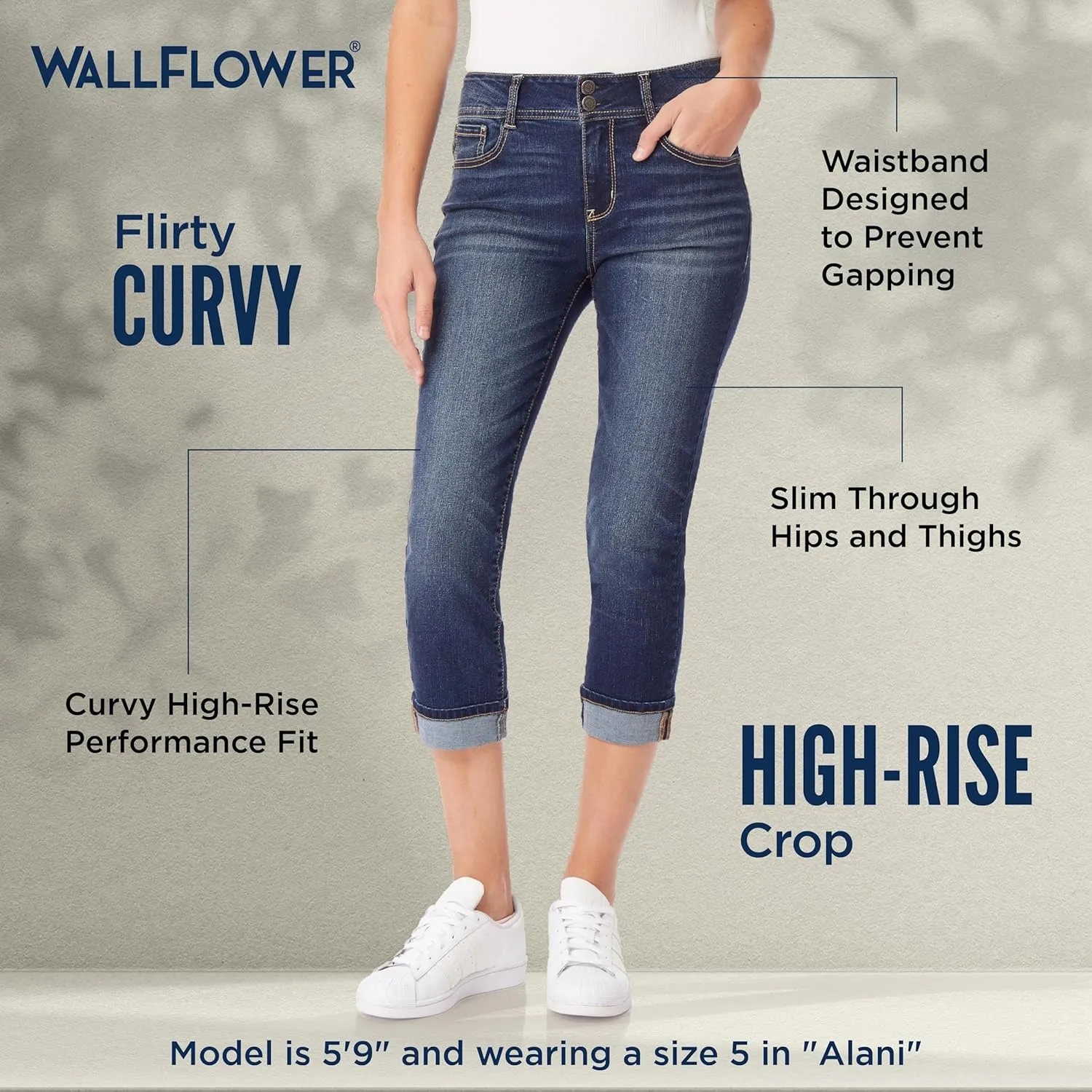 WallFlower Women's Flirty Curvy Crop High-Rise Insta Stretch Juniors (Standard and Plus)