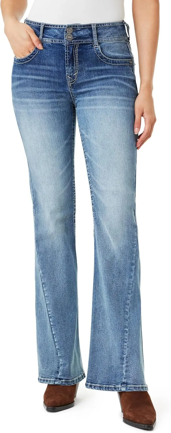 WallFlower Women's Flirty Curvy Flare High Rise Insta Stretch Juniors Jeans (Standard and Plus)