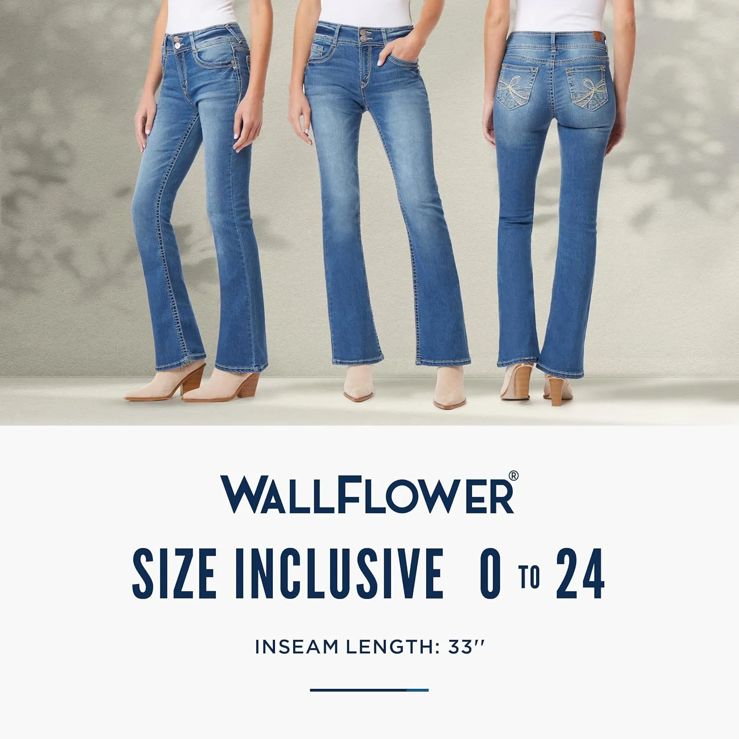 WallFlower Women's Flirty Curvy Flare High Rise Insta Stretch Juniors Jeans (Standard and Plus)