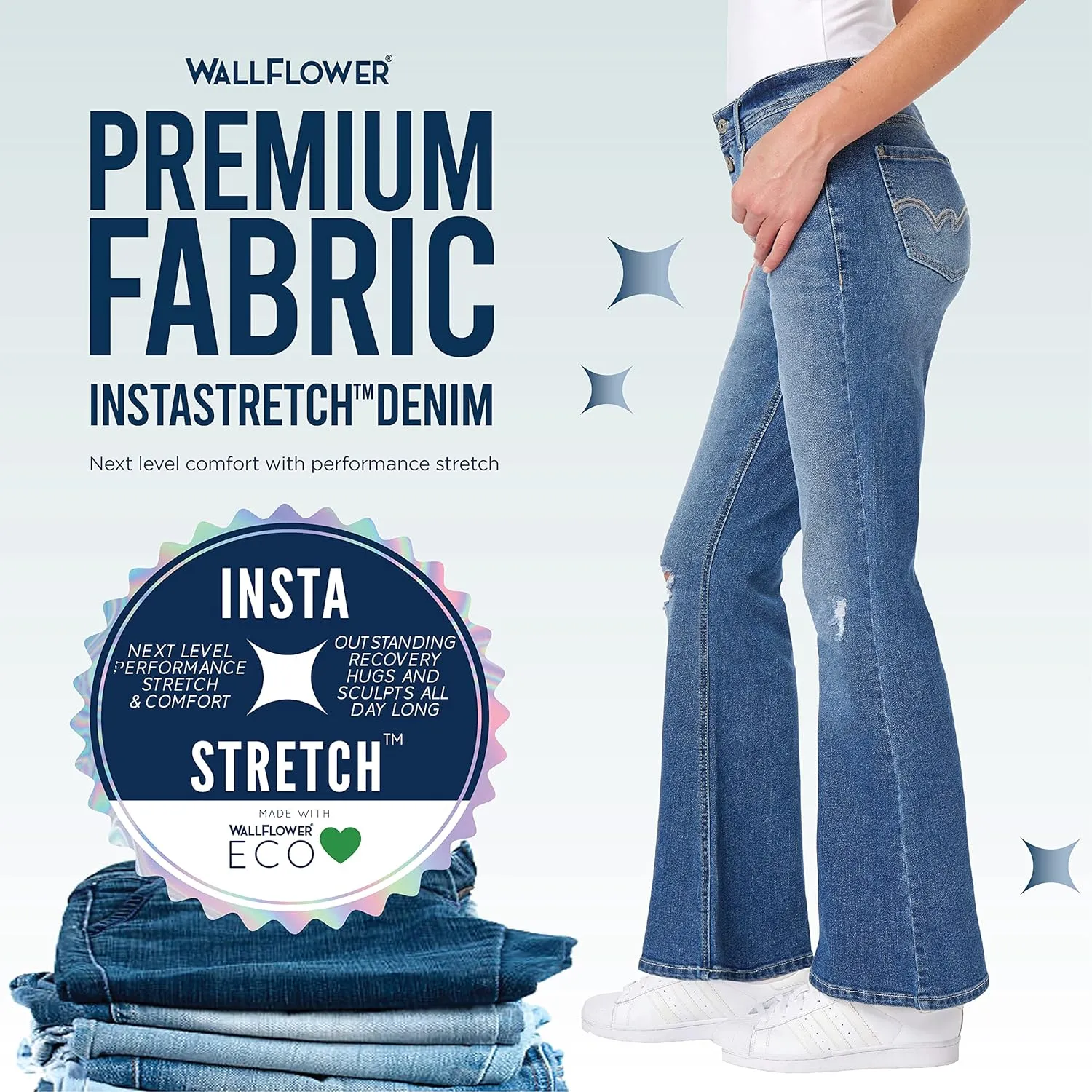 WallFlower Women's Flirty Curvy Flare High Rise Insta Stretch Juniors Jeans (Standard and Plus)