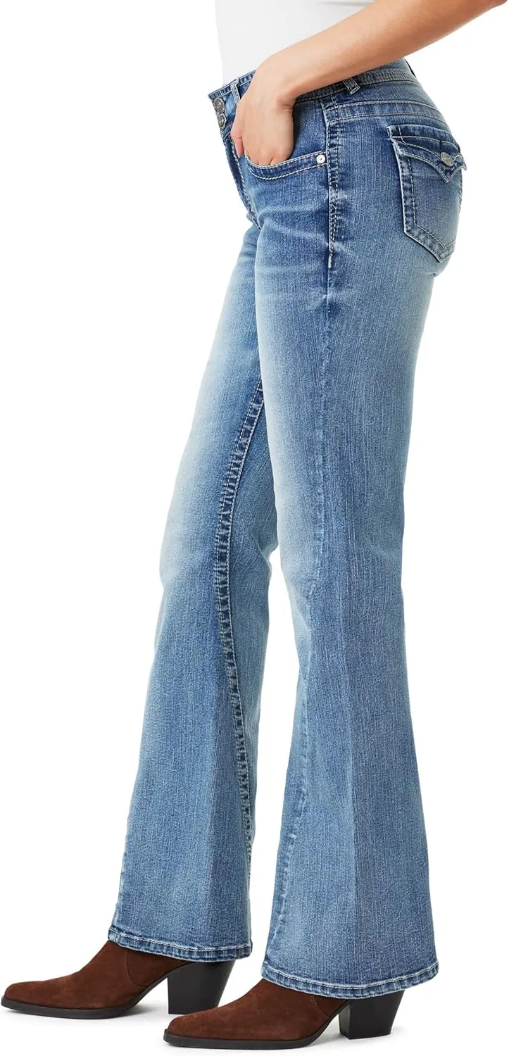 WallFlower Women's Flirty Curvy Flare High Rise Insta Stretch Juniors Jeans (Standard and Plus)