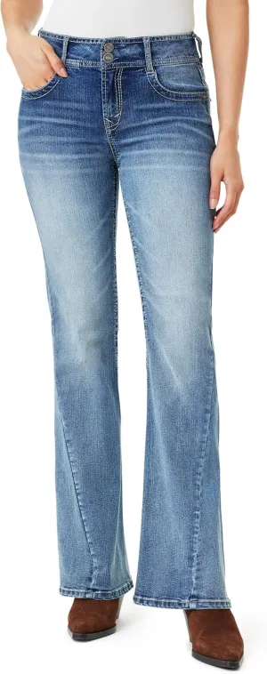 WallFlower Women's Flirty Curvy Flare High Rise Insta Stretch Juniors Jeans (Standard and Plus)
