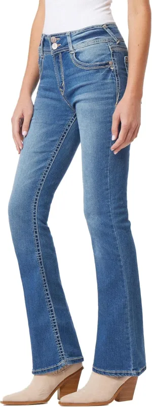 WallFlower Women's Flirty Curvy Flare High Rise Insta Stretch Juniors Jeans (Standard and Plus)
