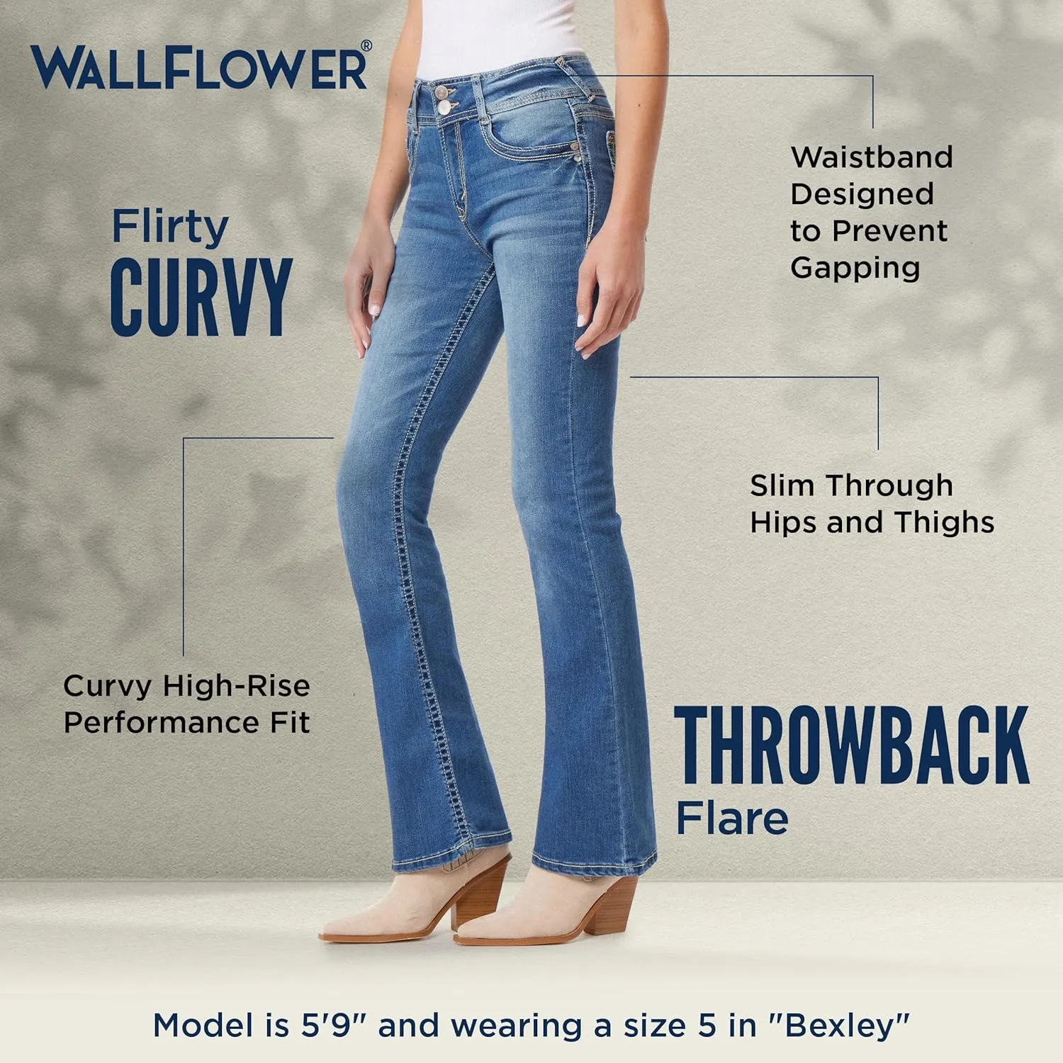 WallFlower Women's Flirty Curvy Flare High Rise Insta Stretch Juniors Jeans (Standard and Plus)