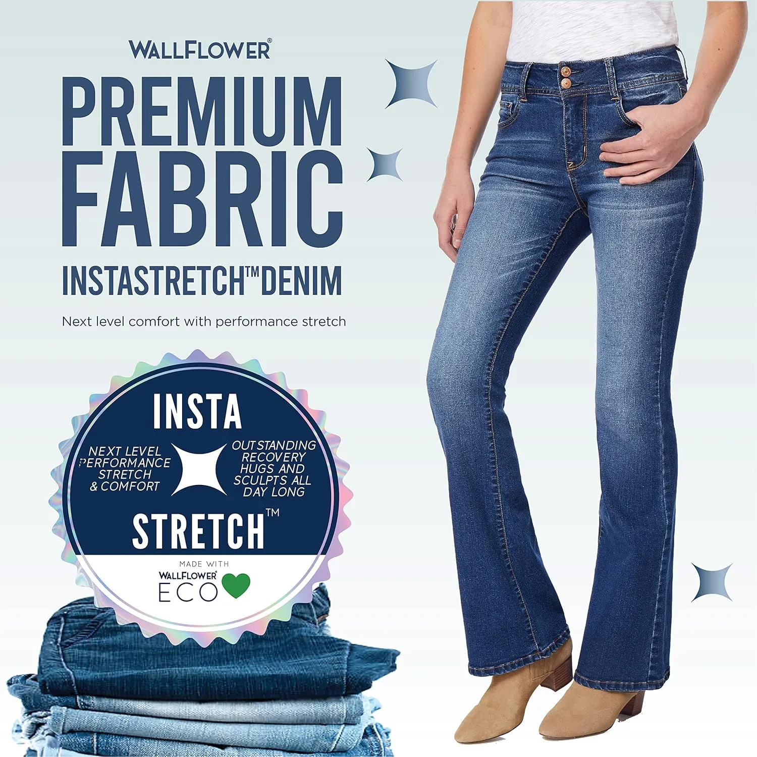 WallFlower Women's Flirty Curvy Flare High Rise Insta Stretch Juniors Jeans (Standard and Plus)