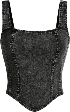 WDIRARA Women's Denim Corset Tank Top Asymmetrical Hem Crop Tops Sleeveless Zip Up Back Tanks