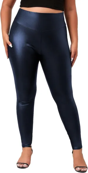 WDIRARA Women's Plus Size High Waisted PU Leather Stretchy Leggings Skinny Pants