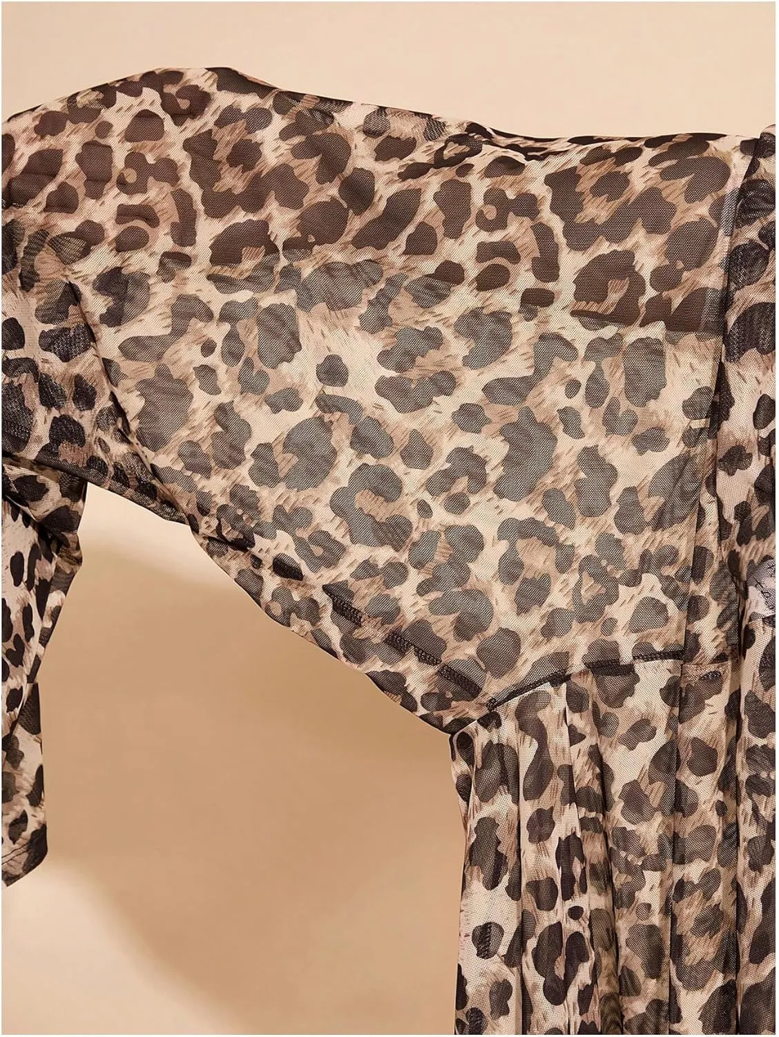 WDIRARA Women's Plus Size Leopard Print Leggings Sheer Mesh High Waist Skinny Pants