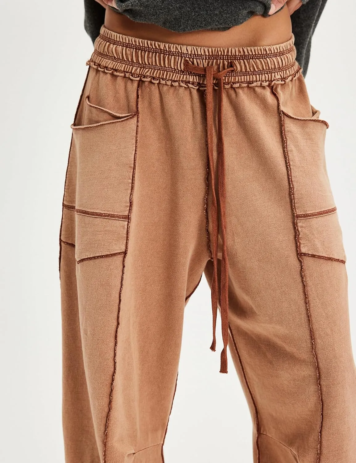 Wide Leg Barrel Sweatpants for Women Babby Palazzo Pants Drawstring High Waist Color Block Lounge Sweat Pant