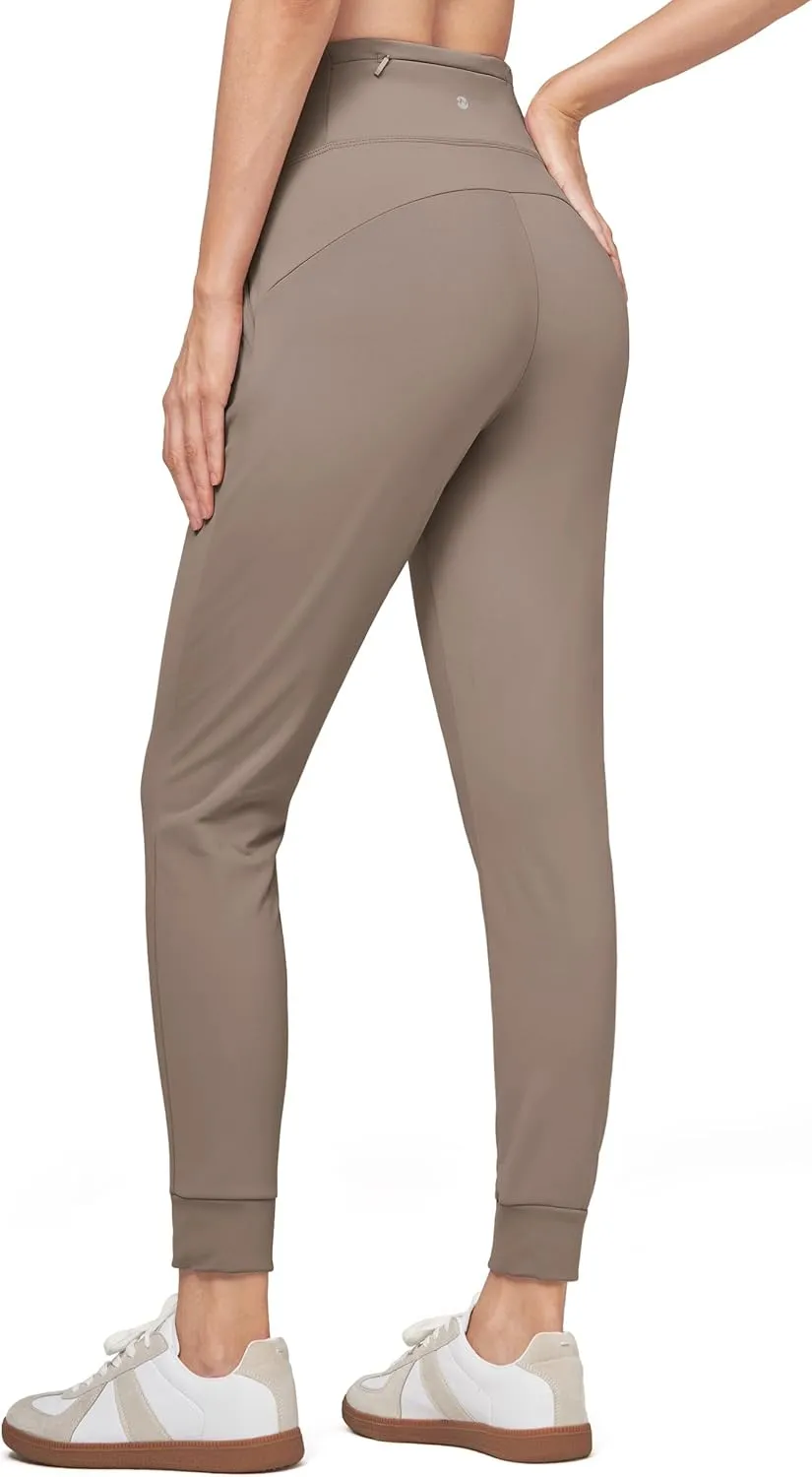 Willit Women's Fleece Lined Jogger Pants Zipper Pockets Water Resistant Winter Hiking Sweatpants Thermal Running High Waisted