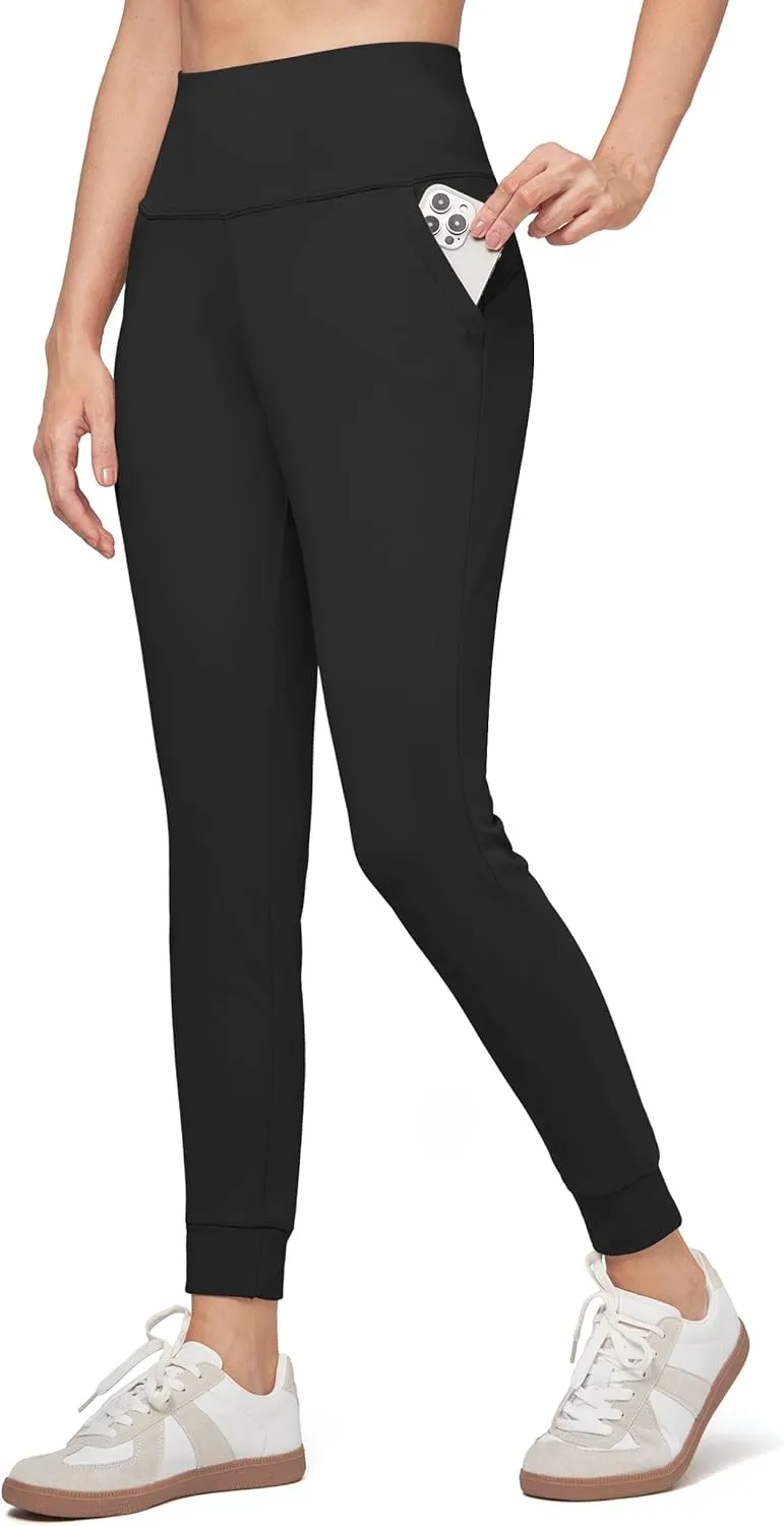 Willit Women's Fleece Lined Jogger Pants Zipper Pockets Water Resistant Winter Hiking Sweatpants Thermal Running High Waisted