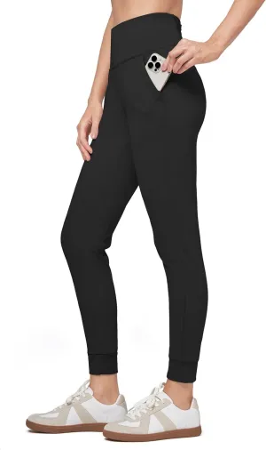 Willit Women's Fleece Lined Jogger Pants Zipper Pockets Water Resistant Winter Hiking Sweatpants Thermal Running High Waisted
