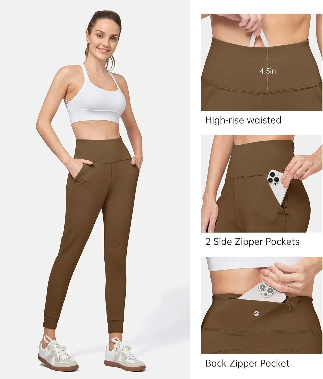 Willit Women's Fleece Lined Jogger Pants Zipper Pockets Water Resistant Winter Hiking Sweatpants Thermal Running High Waisted