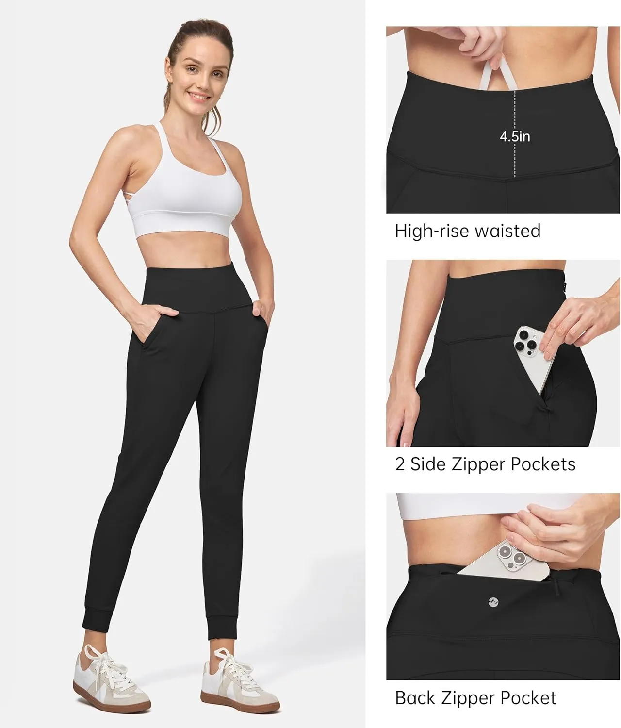 Willit Women's Fleece Lined Jogger Pants Zipper Pockets Water Resistant Winter Hiking Sweatpants Thermal Running High Waisted