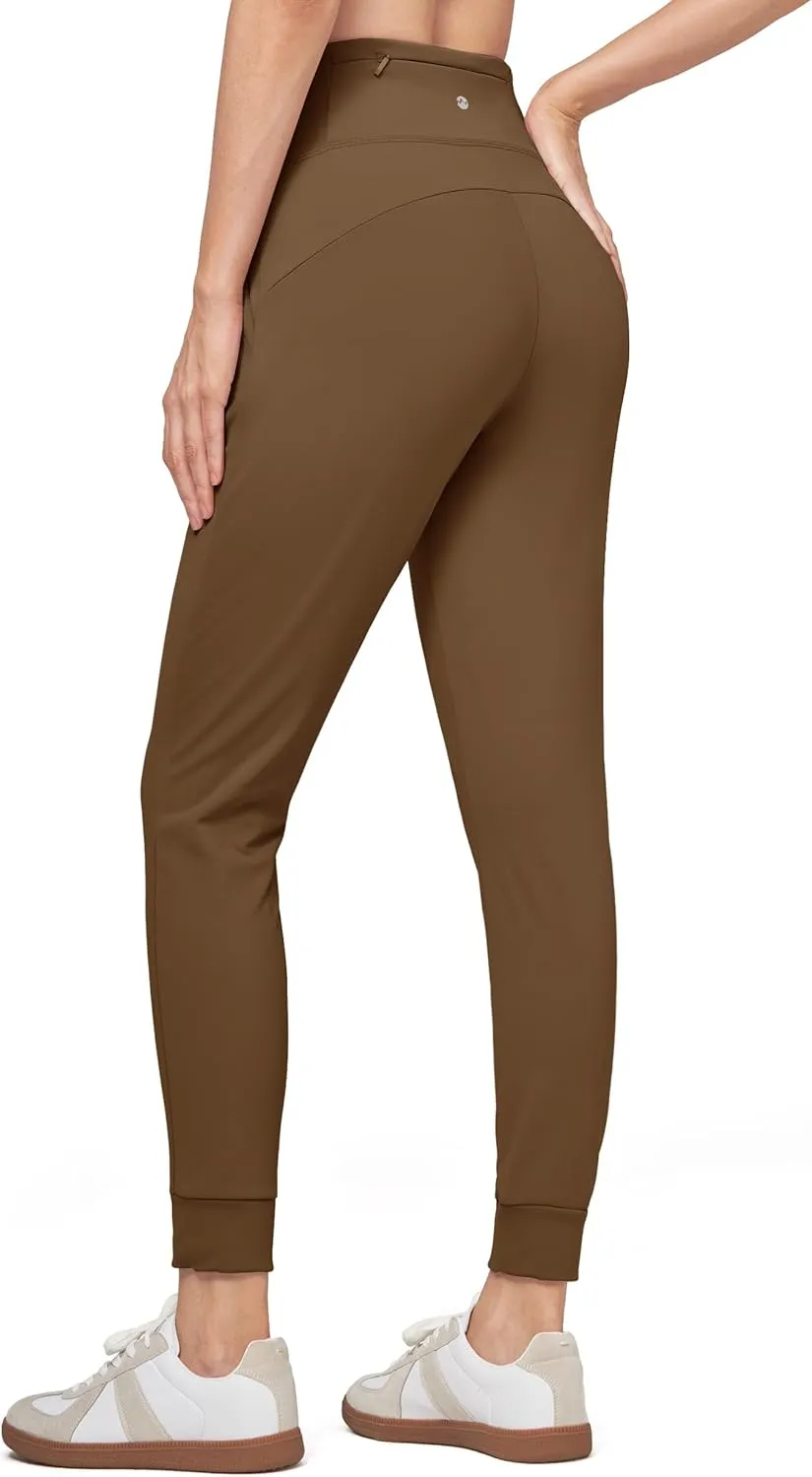 Willit Women's Fleece Lined Jogger Pants Zipper Pockets Water Resistant Winter Hiking Sweatpants Thermal Running High Waisted