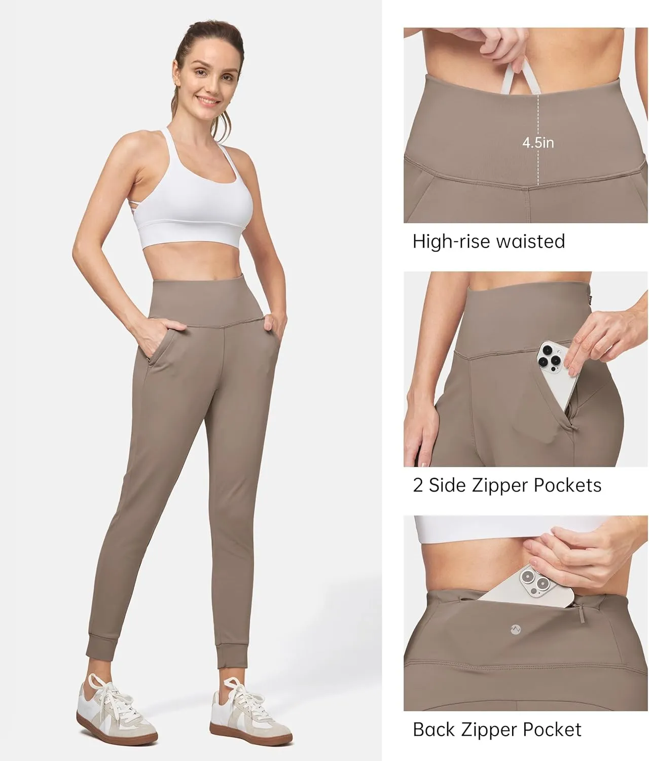Willit Women's Fleece Lined Jogger Pants Zipper Pockets Water Resistant Winter Hiking Sweatpants Thermal Running High Waisted