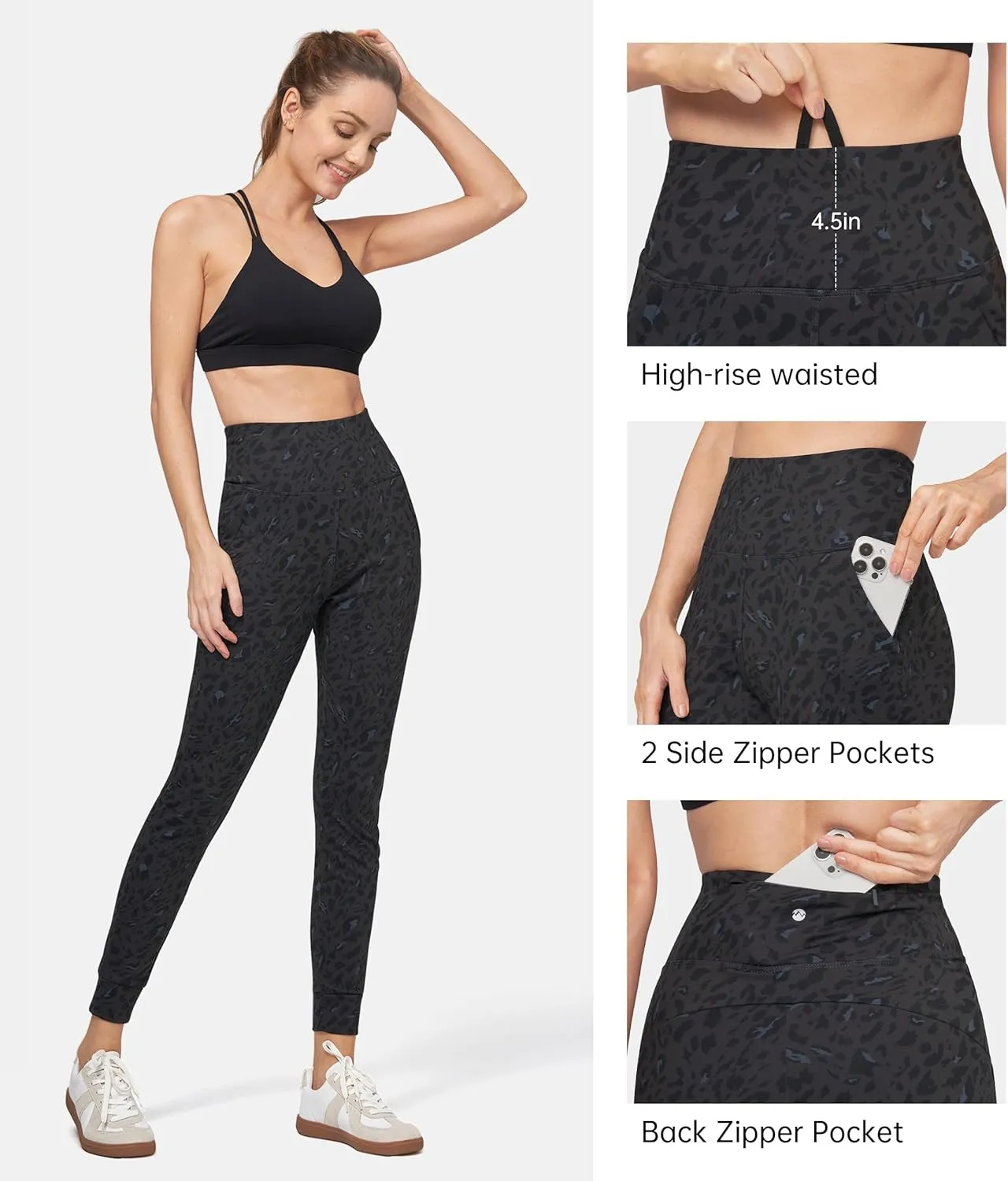 Willit Women's Fleece Lined Jogger Pants Zipper Pockets Water Resistant Winter Hiking Sweatpants Thermal Running High Waisted