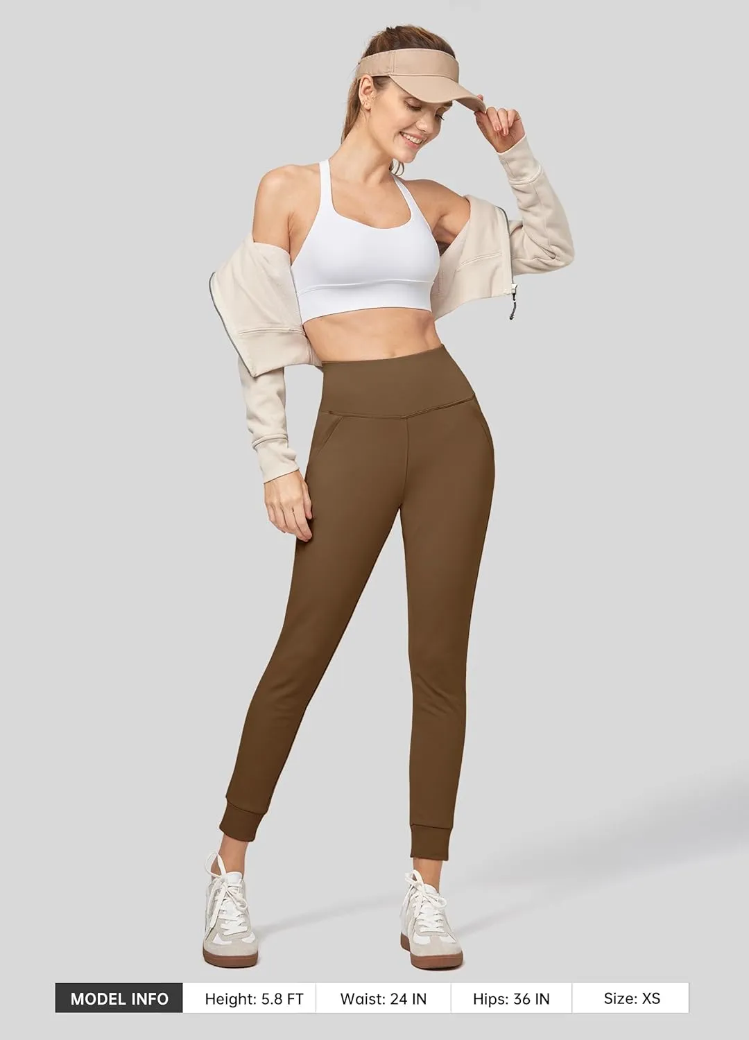 Willit Women's Fleece Lined Jogger Pants Zipper Pockets Water Resistant Winter Hiking Sweatpants Thermal Running High Waisted