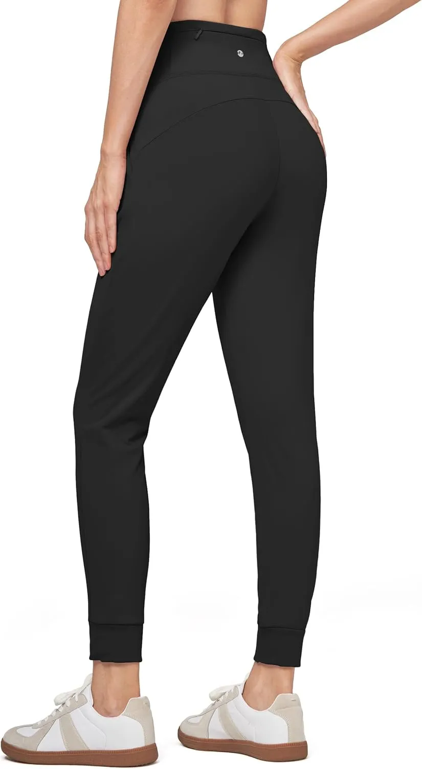 Willit Women's Fleece Lined Jogger Pants Zipper Pockets Water Resistant Winter Hiking Sweatpants Thermal Running High Waisted