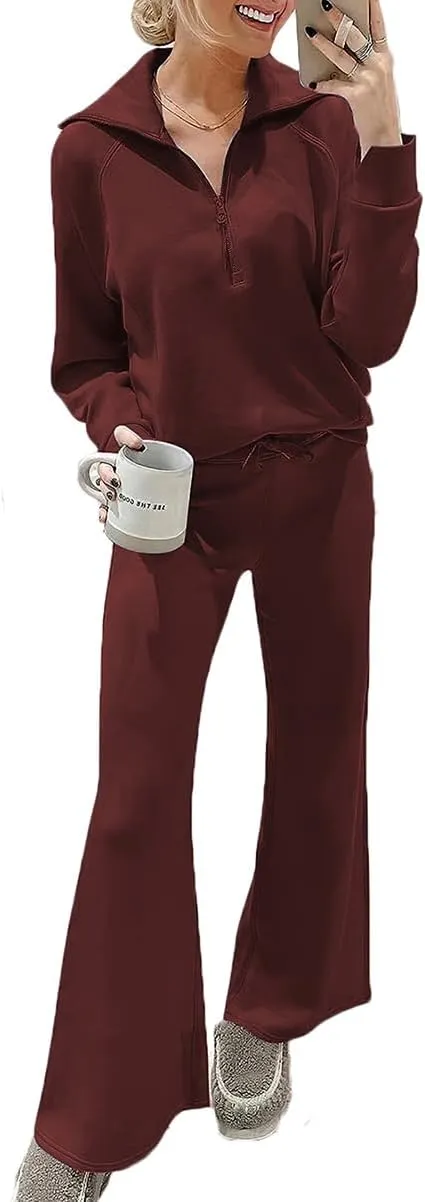 Women 2 Piece Outfits Sweatsuit Set Oversized Half Zip Sweatshirt Wide Leg Sweatpant Lounge Matching Set Tracksuit