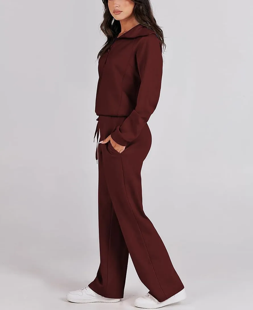 Women 2 Piece Outfits Sweatsuit Set Oversized Half Zip Sweatshirt Wide Leg Sweatpant Lounge Matching Set Tracksuit