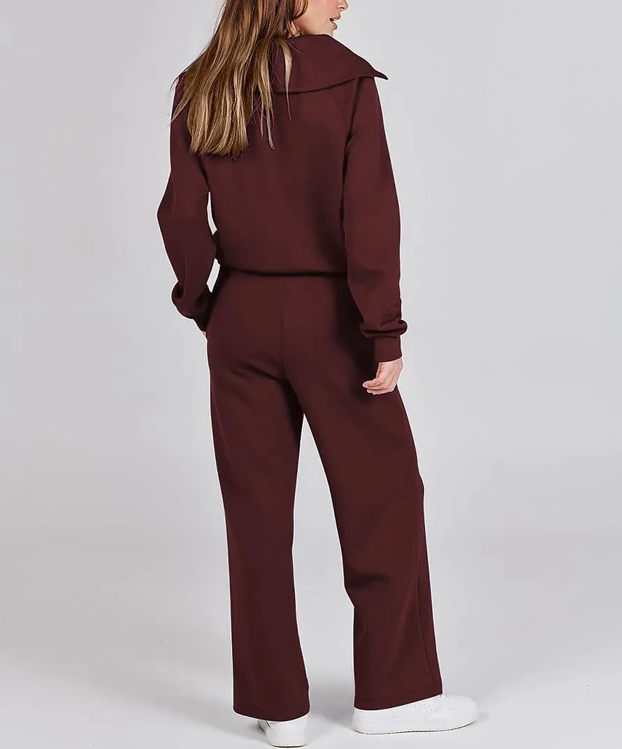 Women 2 Piece Outfits Sweatsuit Set Oversized Half Zip Sweatshirt Wide Leg Sweatpant Lounge Matching Set Tracksuit