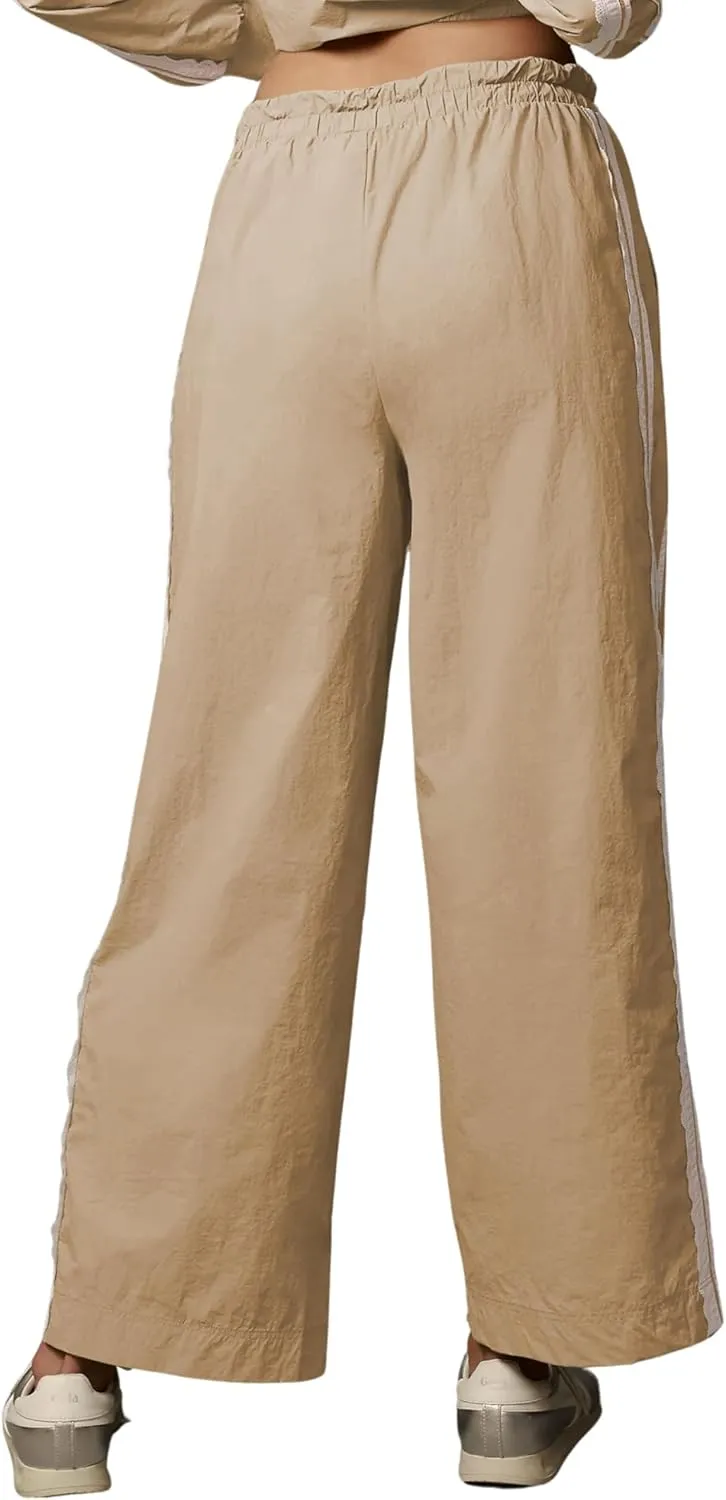 Women Baggy Track Pants Lace Side Stripe Drawstring Elastic Waist Wide Leg Parachute Pants with Pockets