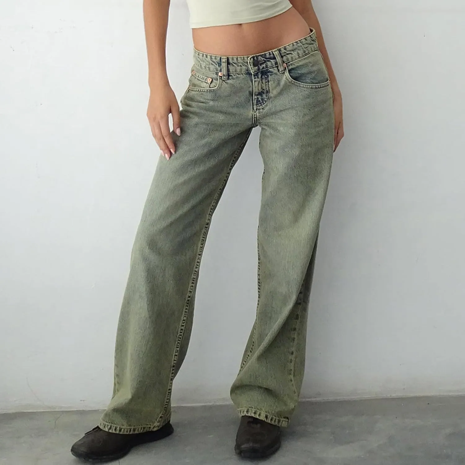 Women Boyfriend Jeans Pants Loose Fit High Waisted Straight Baggy Denim Wide Leg Jeans Y2K Streetwear with Pockets