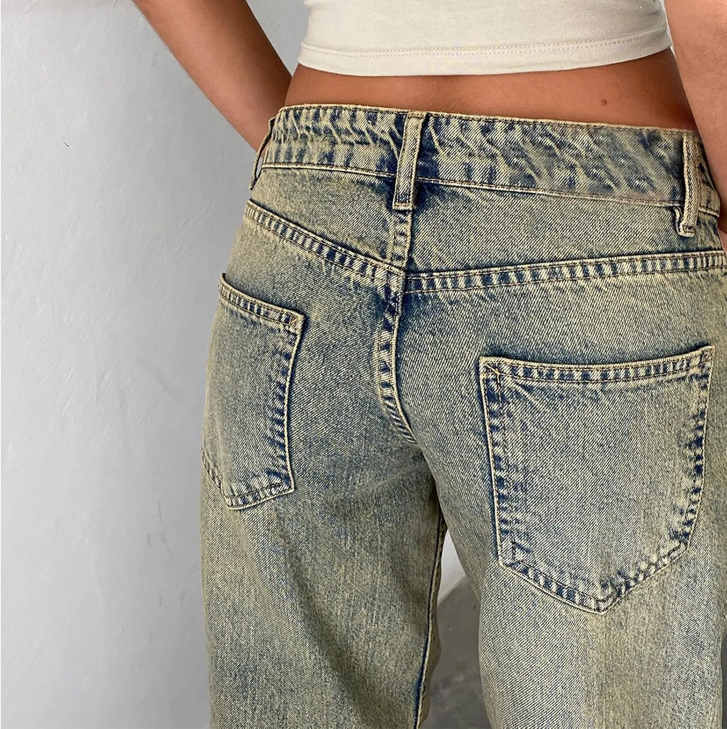 Women Boyfriend Jeans Pants Loose Fit High Waisted Straight Baggy Denim Wide Leg Jeans Y2K Streetwear with Pockets