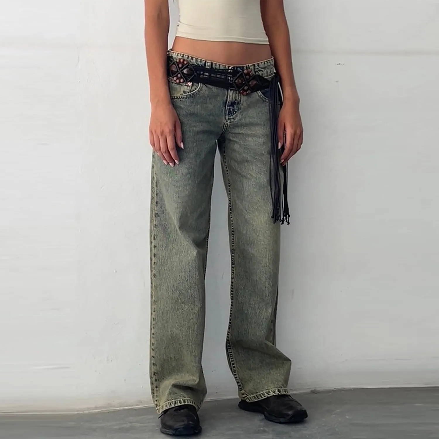 Women Boyfriend Jeans Pants Loose Fit High Waisted Straight Baggy Denim Wide Leg Jeans Y2K Streetwear with Pockets