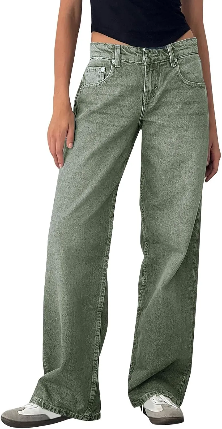 Women Boyfriend Jeans Pants Loose Fit High Waisted Straight Baggy Denim Wide Leg Jeans Y2K Streetwear with Pockets