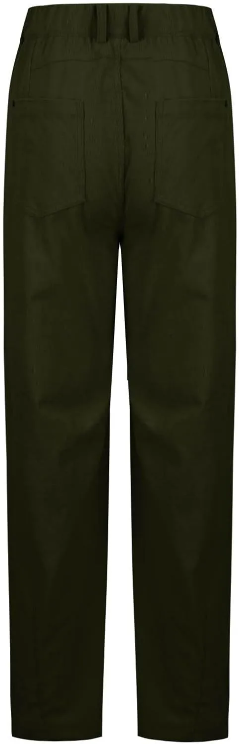Women Corduroy Pants Barrel Mid-Rise Elastic Waist Slack Trousers Casual Wide Leg Palazzo Pant with Pockets