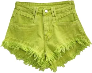 Women Denim Hot Pants Summer All-Match Ins Fashion Wide-Leg Ripped Tassel Shorts