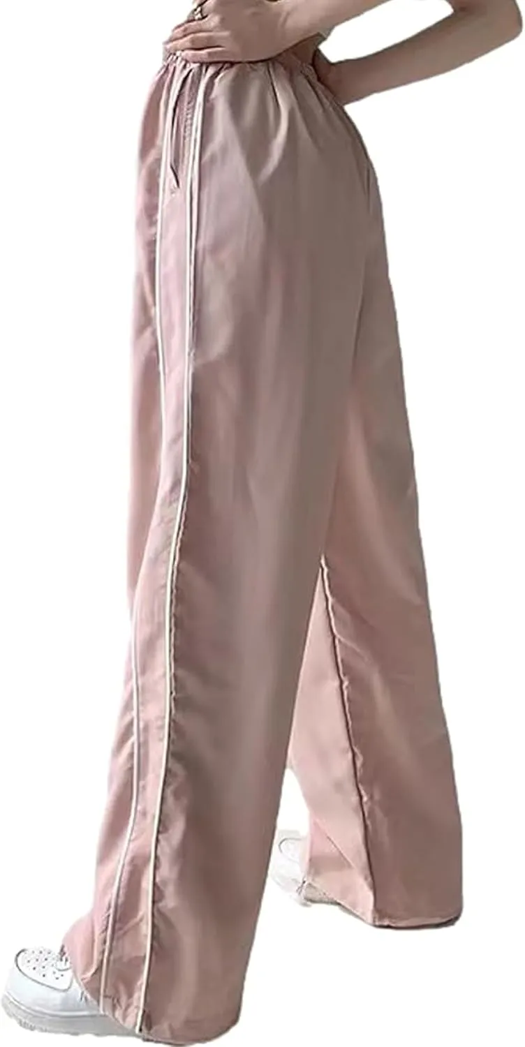 Women Y2K Baggy Pants Wide Leg Parachute Casual Sweatpants Track Pants with Pockets