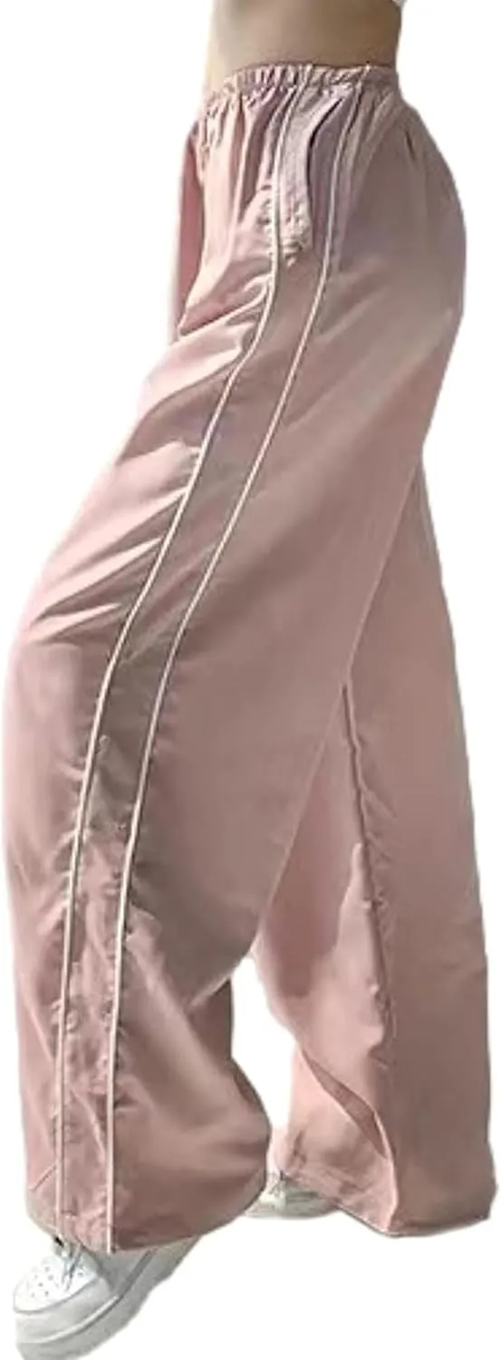 Women Y2K Baggy Pants Wide Leg Parachute Casual Sweatpants Track Pants with Pockets
