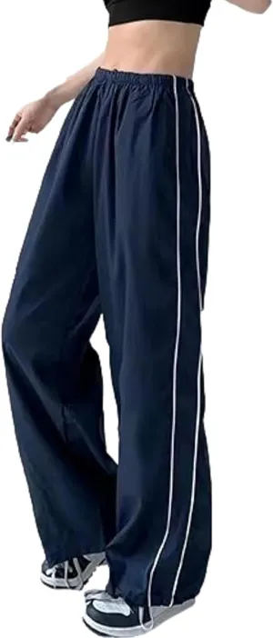 Women Y2K Baggy Pants Wide Leg Parachute Casual Sweatpants Track Pants with Pockets