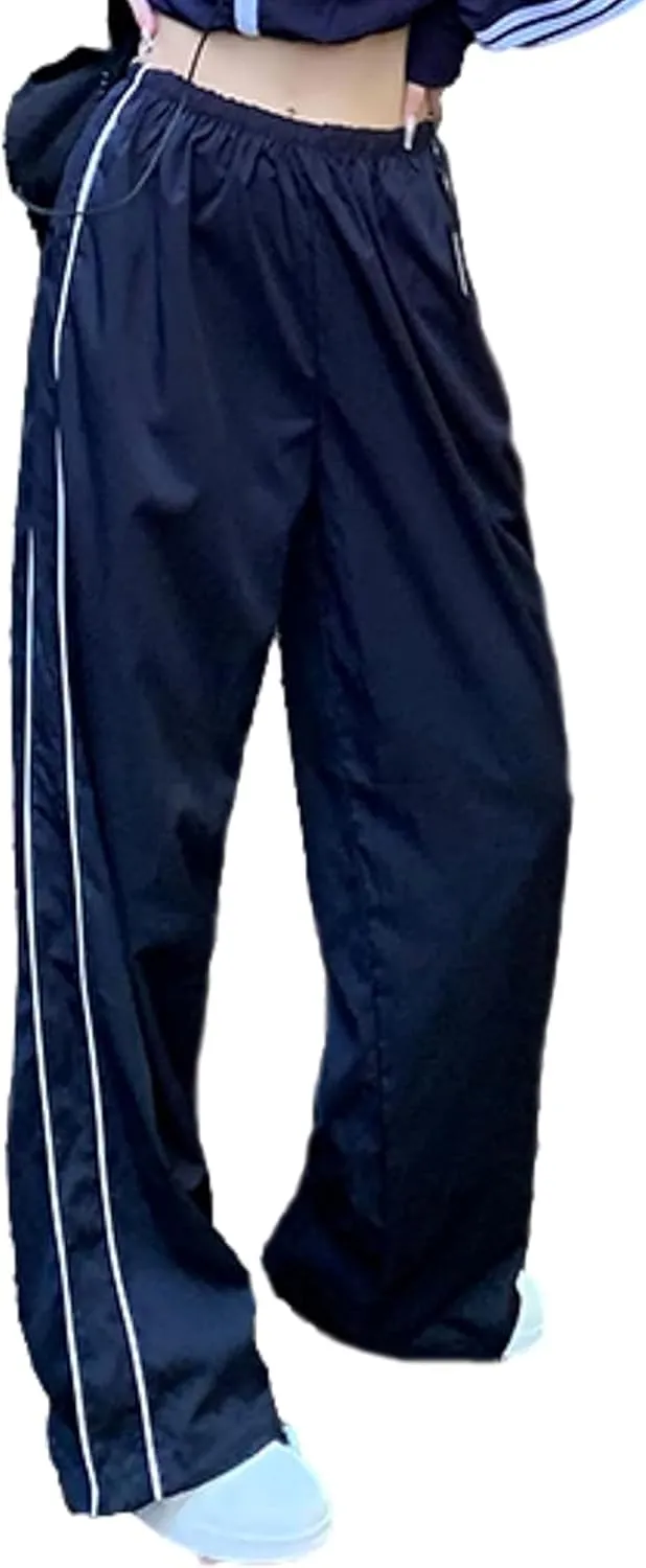 Women Y2K Baggy Pants Wide Leg Parachute Casual Sweatpants Track Pants with Pockets