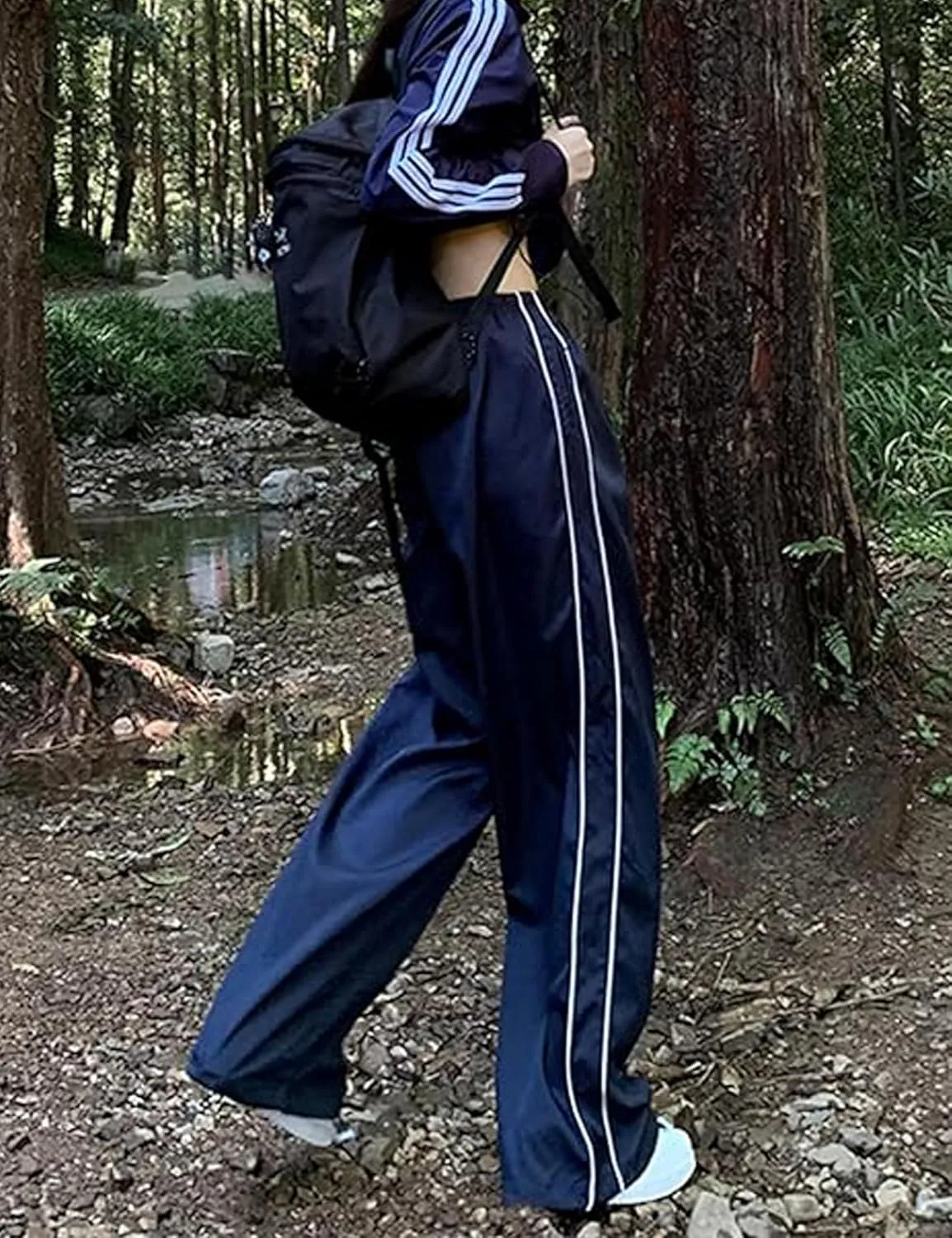 Women Y2K Baggy Pants Wide Leg Parachute Casual Sweatpants Track Pants with Pockets