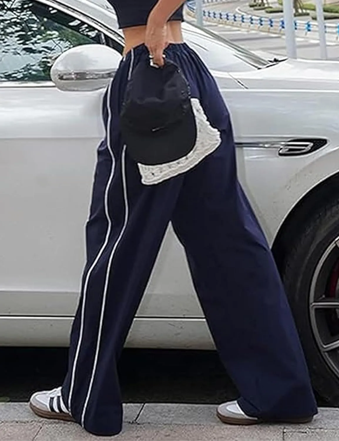 Women Y2K Baggy Pants Wide Leg Parachute Casual Sweatpants Track Pants with Pockets