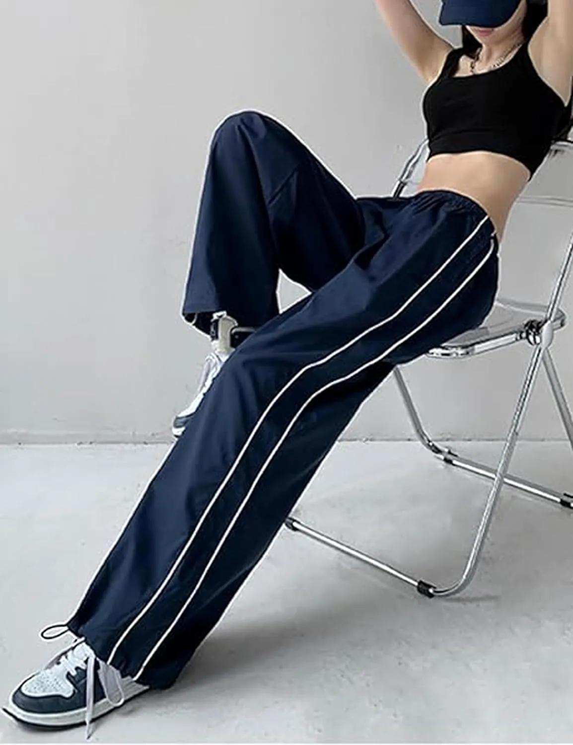 Women Y2K Baggy Pants Wide Leg Parachute Casual Sweatpants Track Pants with Pockets