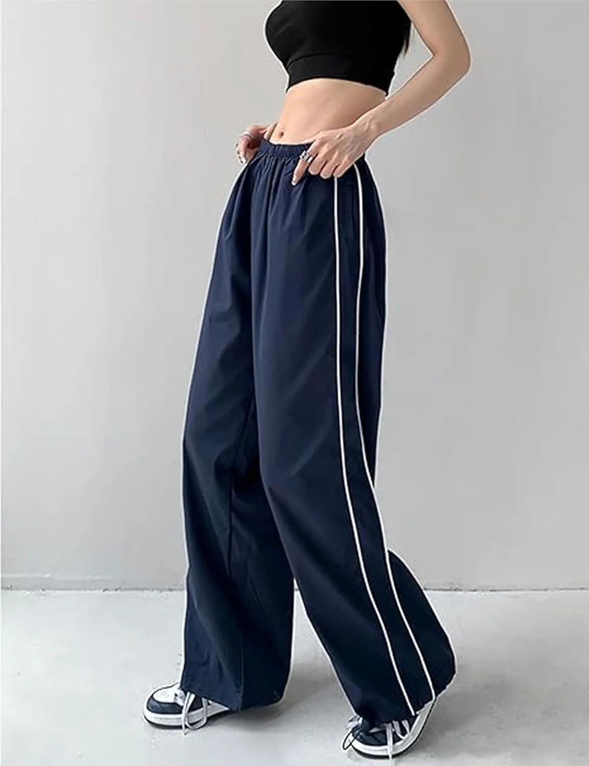 Women Y2K Baggy Pants Wide Leg Parachute Casual Sweatpants Track Pants with Pockets