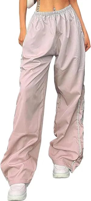 Women Y2K Baggy Pants Wide Leg Parachute Casual Sweatpants Track Pants with Pockets