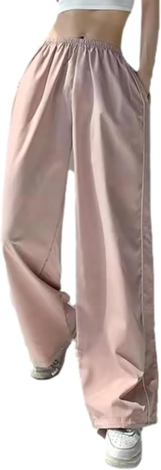 Women Y2K Baggy Pants Wide Leg Parachute Casual Sweatpants Track Pants with Pockets