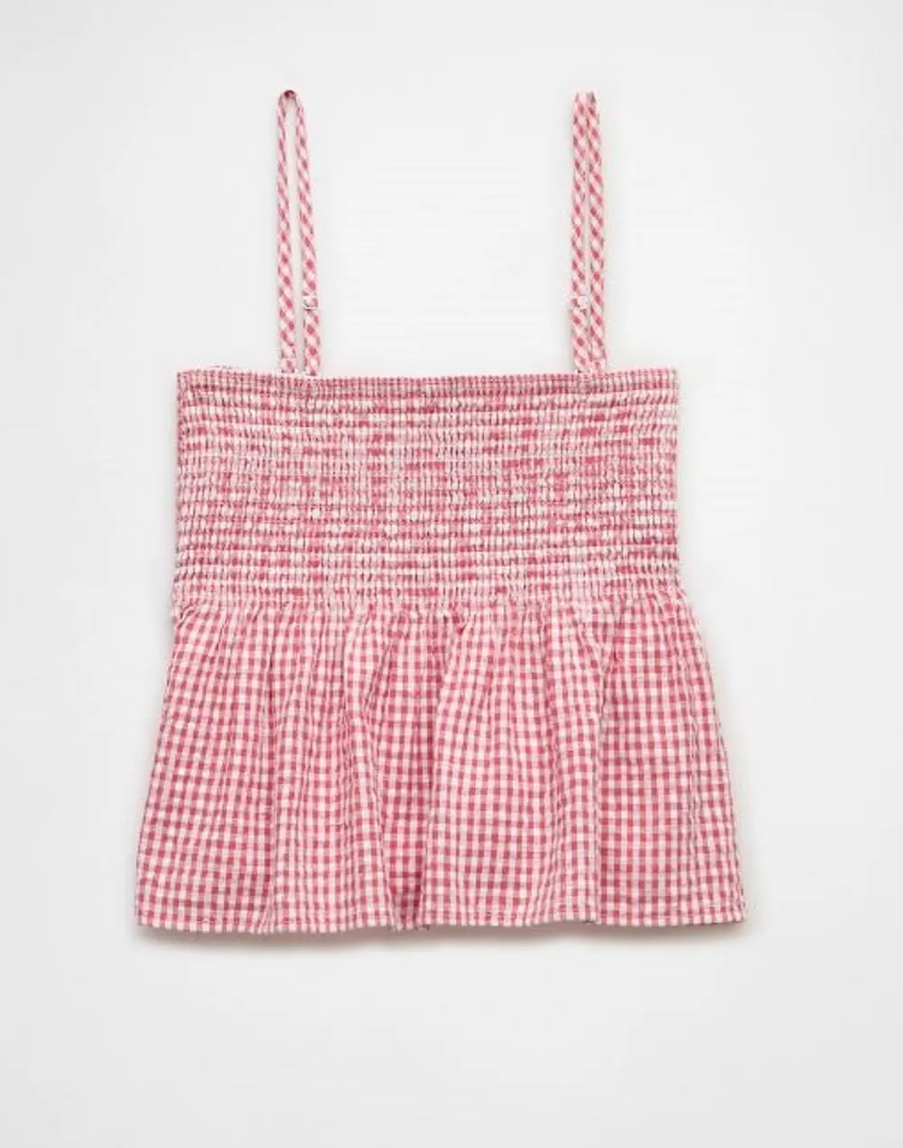 Women Y2K Gingham Tank Top Plaid Spaghetti Strap Peplum Camisole Square Neck Smocked Babydoll Cami Tops