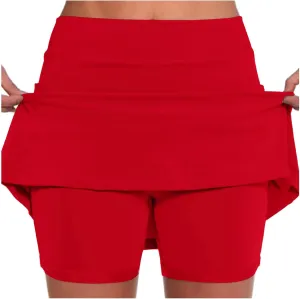 Womens Athletic Skorts Elastic High Waisted Tennis Skirts with Shorts Cute Preppy Mini Skirt with Pockets Casual Yoga Skort