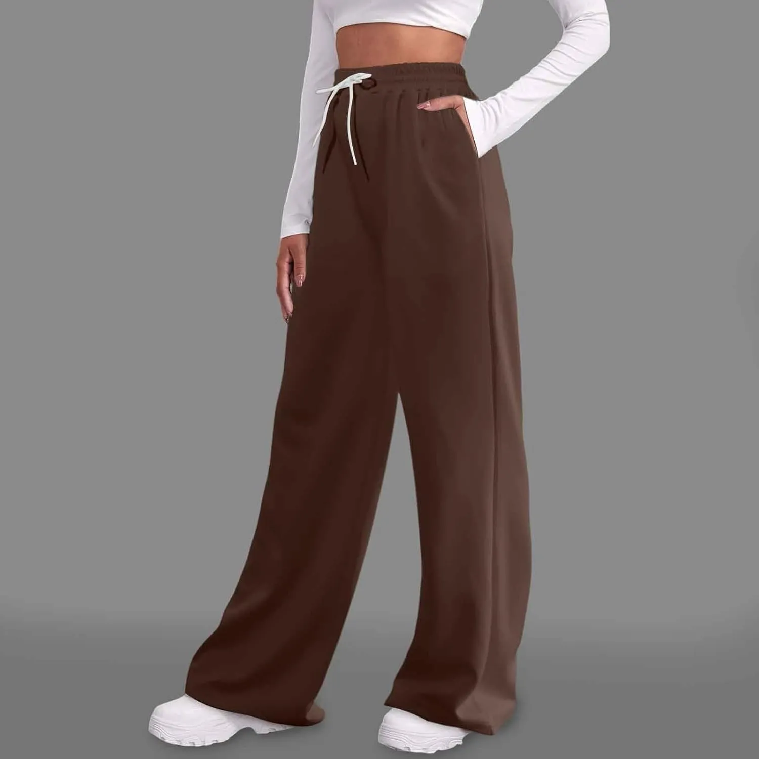 Women's Athletic Wide Leg Sweatpants Baggy Fleece Solid Open Bottom Joggers Running Casual Loose Fit High Waist 2025