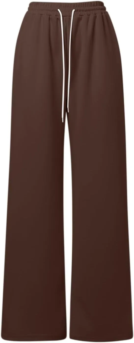 Women's Athletic Wide Leg Sweatpants Baggy Fleece Solid Open Bottom Joggers Running Casual Loose Fit High Waist 2025